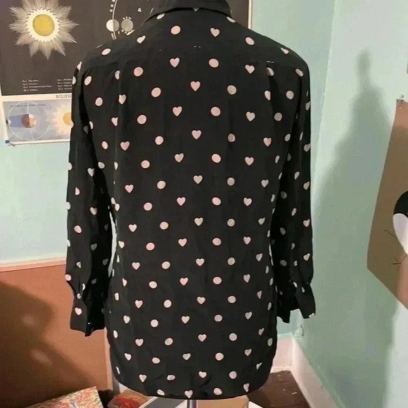Madewell 100% silk polkadot and HEART button-down long sleeve blouse XXS - Picture 3 of 6